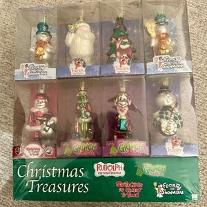 Rankin Bass Christmas Treasures Vintage Glass Ornaments Rudolph Grinch New Seal